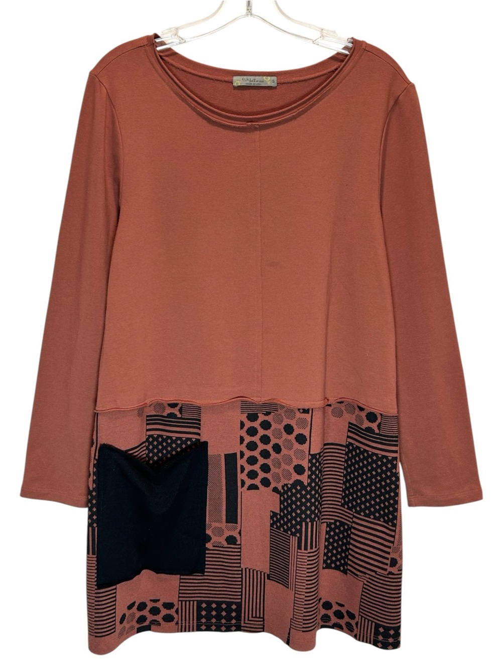 Chalet et Ceci Rust & Black Knit Lagenlook Relaxed Fit Tunic Dress - Small